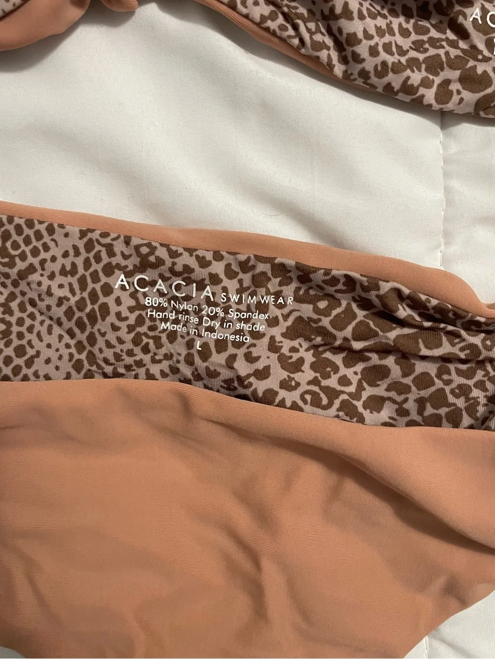 acacia swimwear tan and leopard print bikini bottoms and top set - Picture 3 of 5